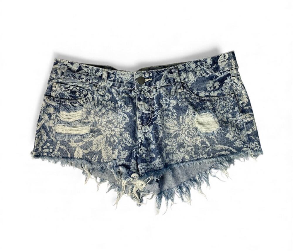 Vintage Billabong Retro Floral Blue Distressed Cut Off Shorts Juniors Size 9